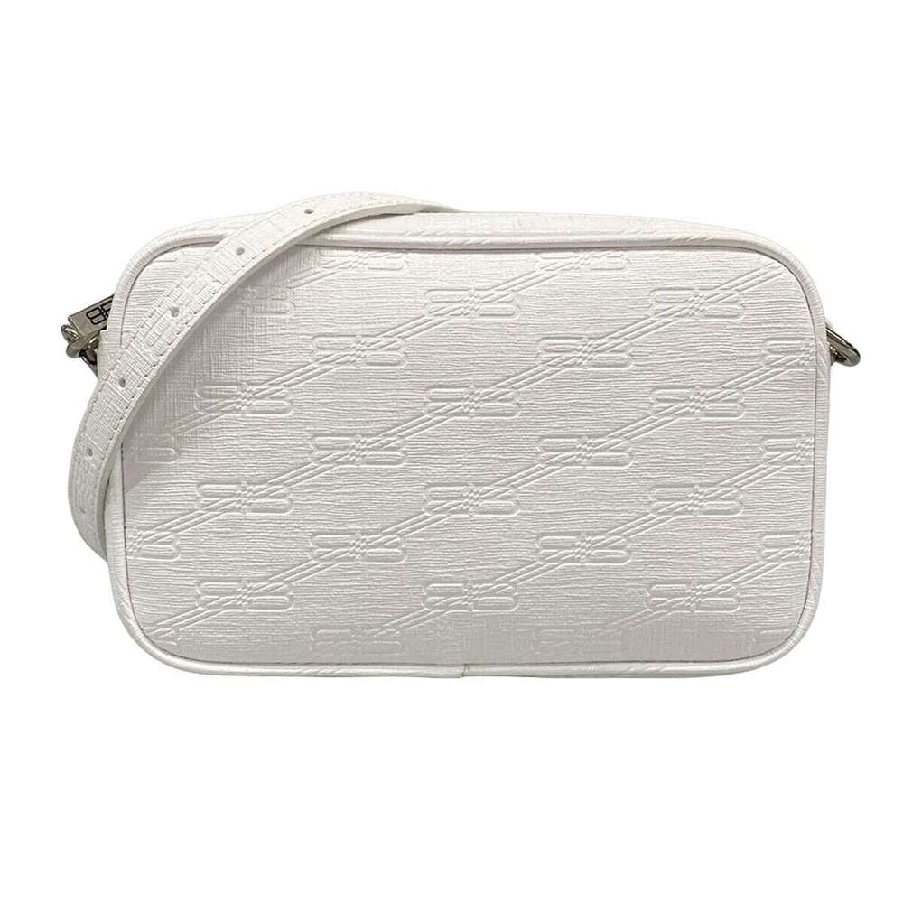 BALENCIAGA Monogram Camera Bag Shoulder Embossed Leather Strap White